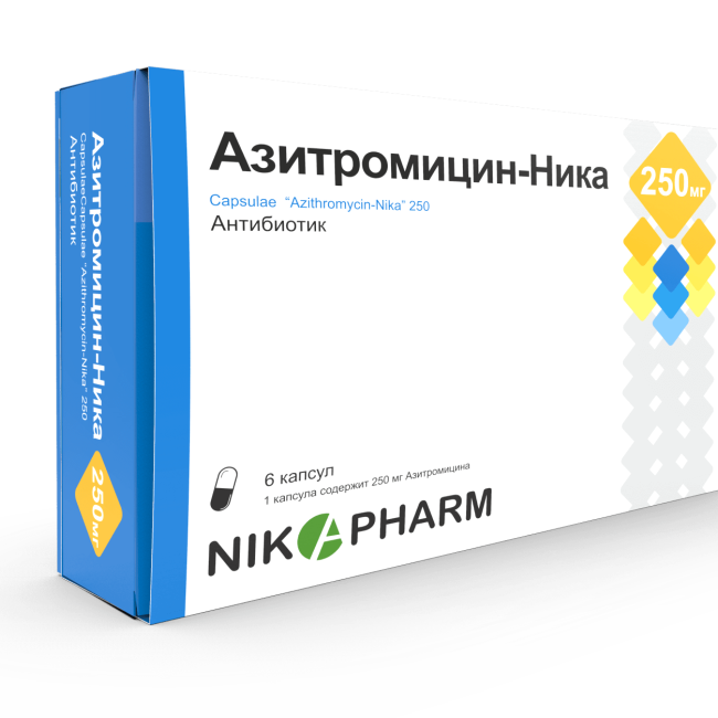AZITROMYCIN NIKA kapsulalari 250 mg N12