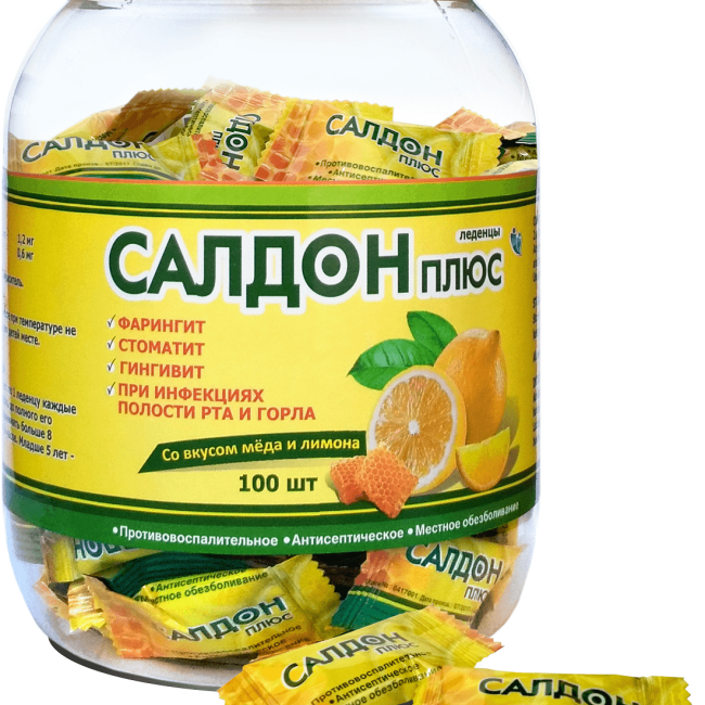 Asal va limon ta&#39;mi bilan SALDON PLUS pastillari 0,60 mg/1,20 mg N50