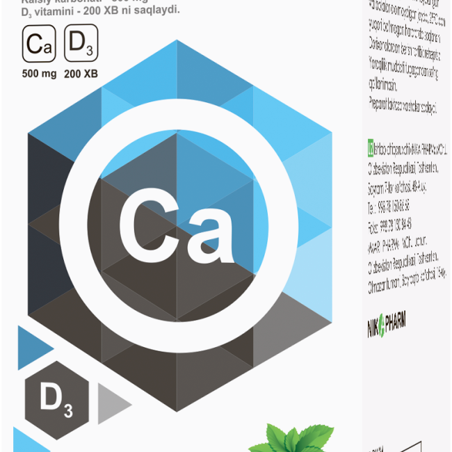 Yalpiz ta&#39;mi bilan KALSIY D3 NIKA tabletkalari N30